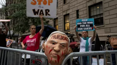 Menschen protestieren gegen die Ankunft Netanyahus während der 80. Sitzung der Generalversammlung der Vereinten Nationen letzte Woche in New York